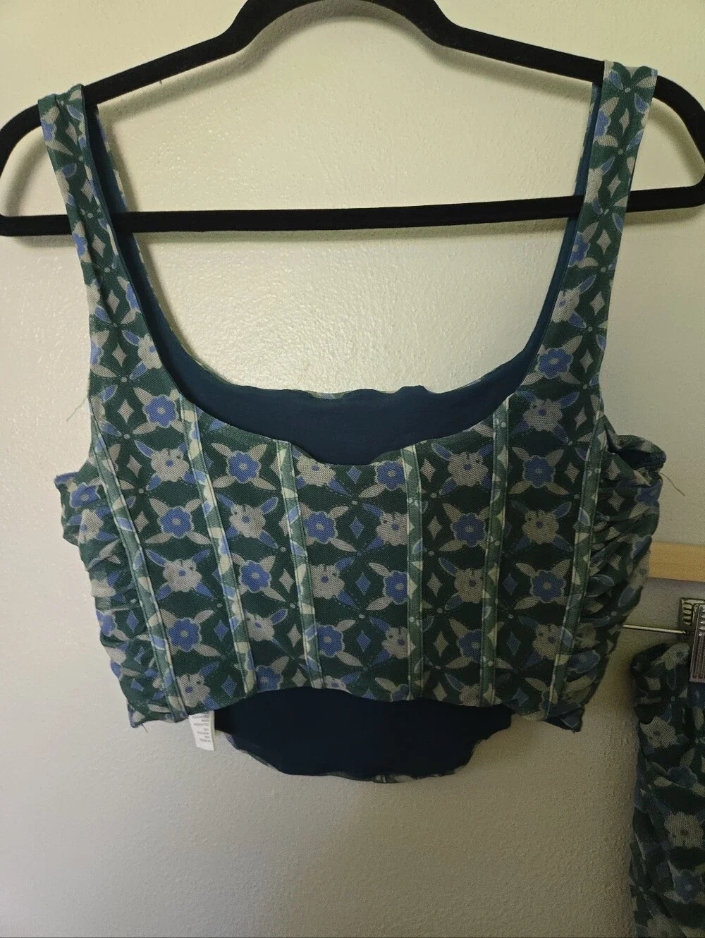 Free People Galaxy Corset Set in Green Combo Skirt Top M